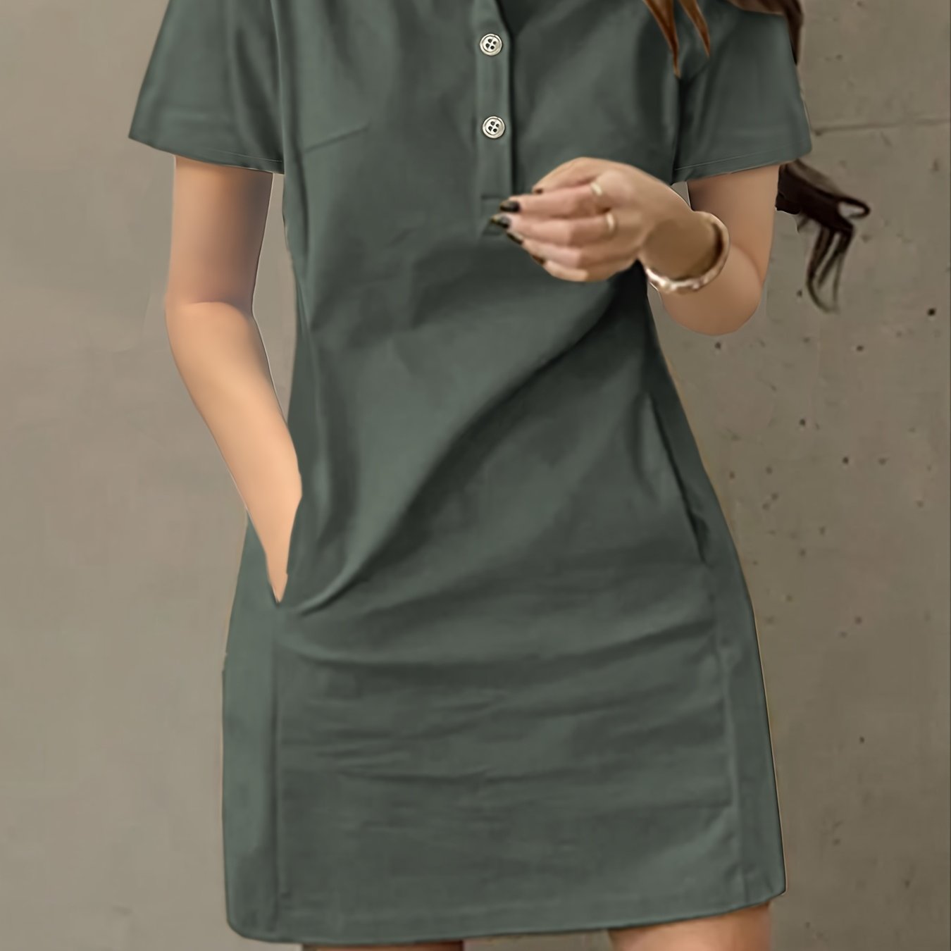 Damen Slim-Fit Minikleid mit Kragen – Olivgrün