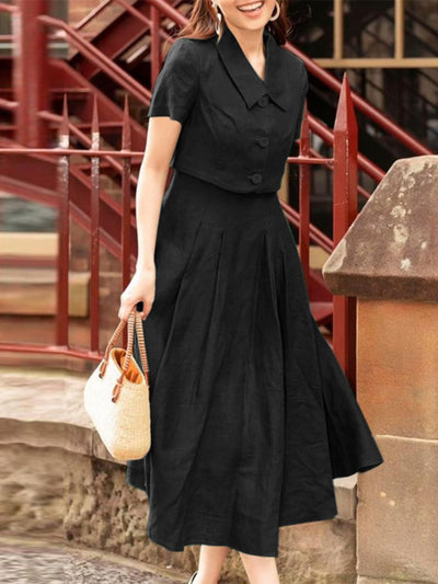 Elegantes Damen-Set: Jacke mit Kragen + plissiertes Sommerkleid