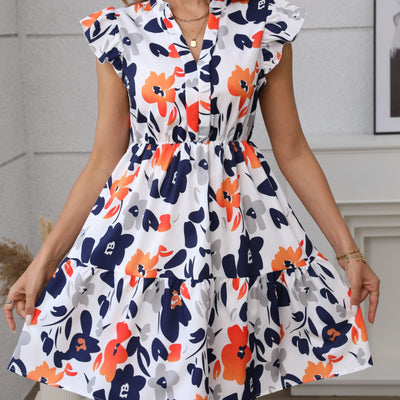 Sommerliches Minikleid mit Blumenmuster, Rüschen und Kragen – Für Damen
