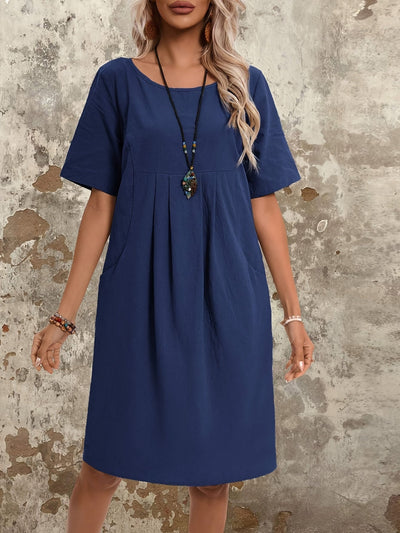 Baumwollkleid mit Taschen, kurze Ärmel für alle Jahreszeiten