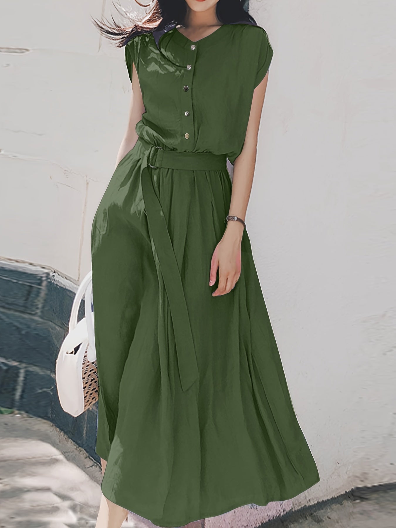Damen Oversize Kleid mit Rundhalsausschnitt - Sommer Einfarbig