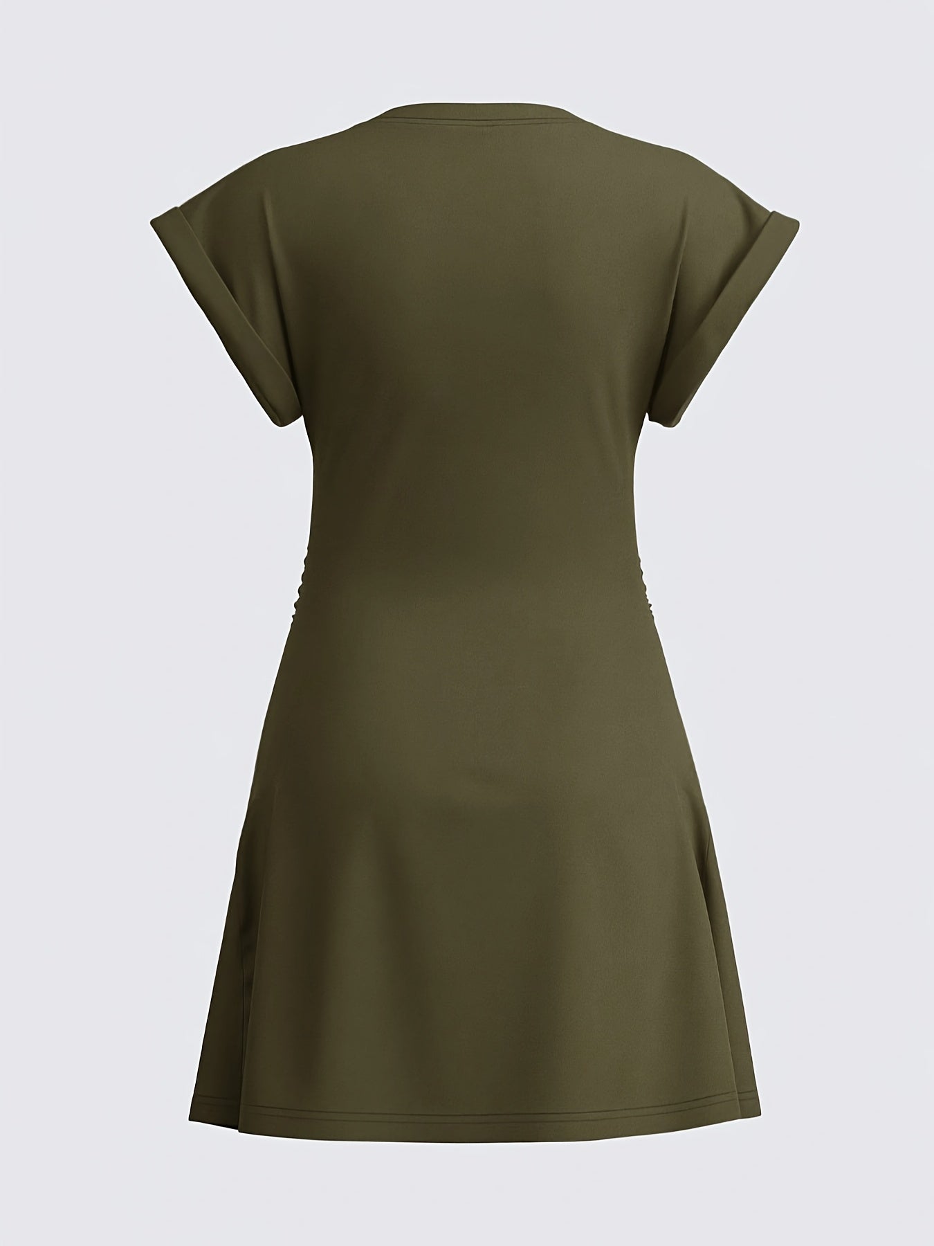 A-Linie Sommerkleid mit Falten und kurzen Ärmeln Farbe Khaki Modischer Schnitt
