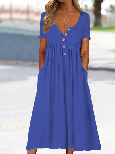 Damen Plus Size Grünes Midi-Kleid mit Taschen