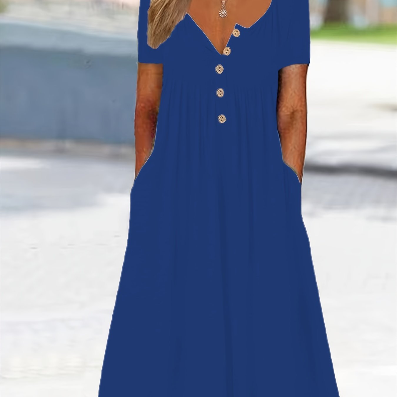 Damen Plus Size Grünes Midi-Kleid mit Taschen