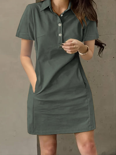 Damen Slim-Fit Minikleid mit Kragen – Olivgrün