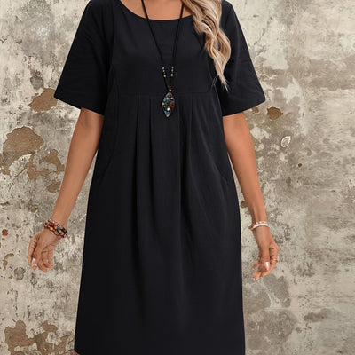 Baumwollkleid mit Taschen, kurze Ärmel für alle Jahreszeiten