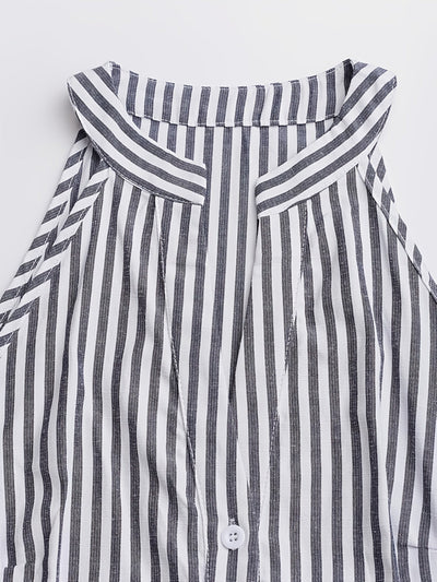 Leichtes gestreiftes Mini-Kleid mit V-Ausschnitt und ohne Ärmel für Damen