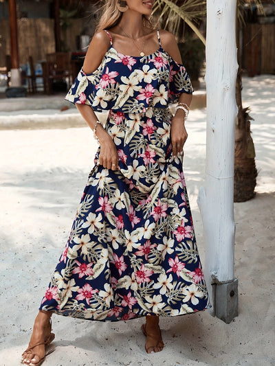 Sommerliches Damenkleid mit Trägern und tropischem Muster