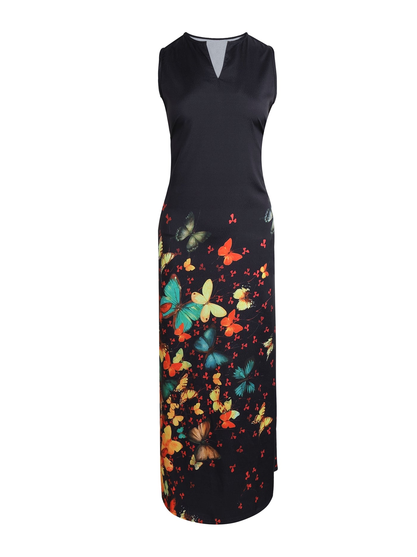 Schwarzes Maxi-Schmetterlingskleid ärmellos ärmelloses Kleid