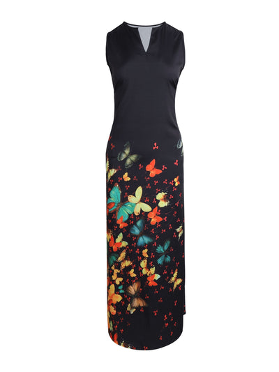 Schwarzes Maxi-Schmetterlingskleid ärmellos ärmelloses Kleid