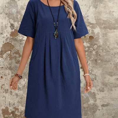 Baumwollkleid mit Taschen, kurze Ärmel für alle Jahreszeiten