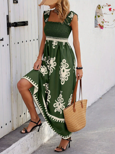 Geblümtes Sommerkleid mit Raffung – Quadratischer Ausschnitt