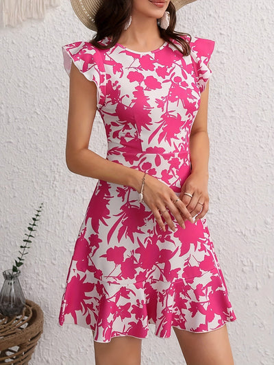 Geblümtes Kleid mit Rüschen – A-Linien-Schnitt