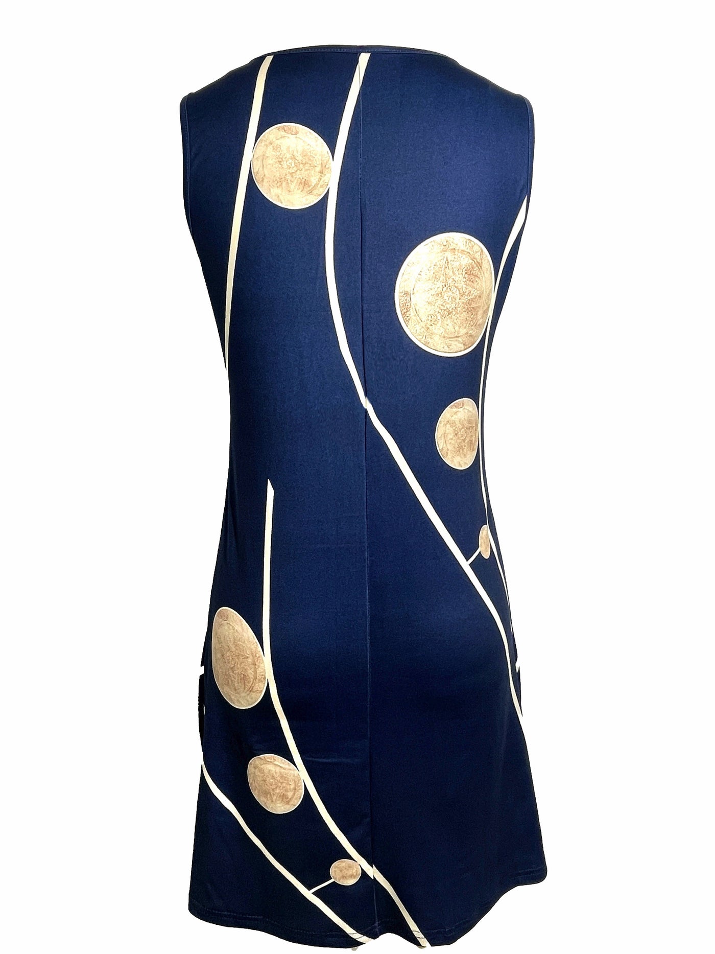 Ärmelloses Marineblaues Sommerkleid mit V-Ausschnitt und Polka Dots – Lässig für den Alltag