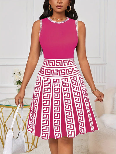 Sommerkleid mit geometrischem Print – ärmellos, elastische A-Linie