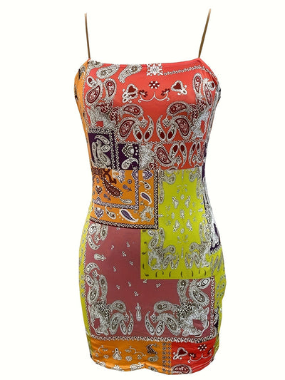 Mini-Bodycon-Kleid mit ausdrucksstarkem Paisley-Muster - für Partys
