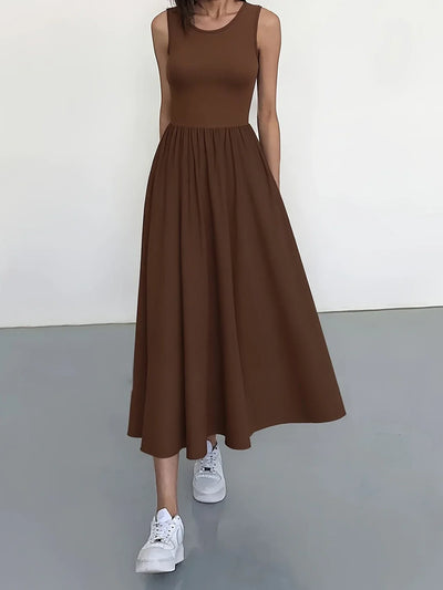 Lässiges ärmelloses Midikleid – Elegantes Swingkleid in A-Linie mit rundem Ausschnitt.