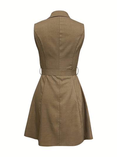 Damen Hemdblusenkleid mit Gürtel – Kurzarm, Unifarbe