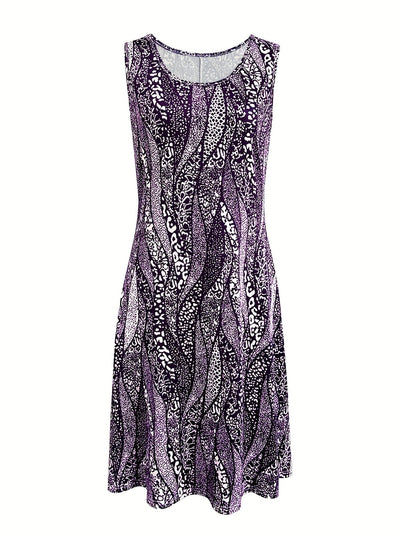 Ärmelloses Sommer-Blätterkleid Luftiges Polyester