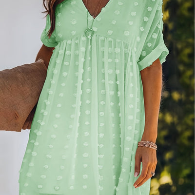 Damen-Sommerkleid aus weißem Erbsentüll mit leichtem V-Ausschnitt
