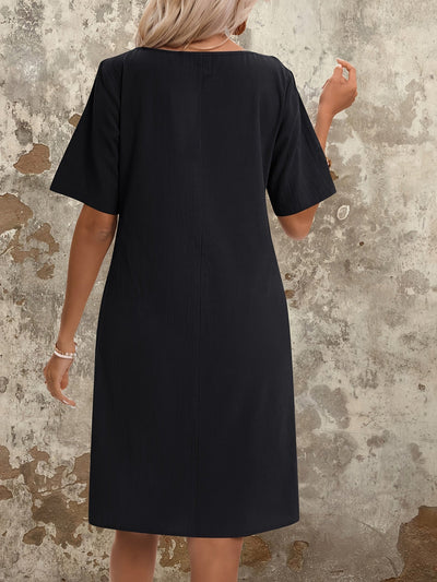 Baumwollkleid mit Taschen, kurze Ärmel für alle Jahreszeiten