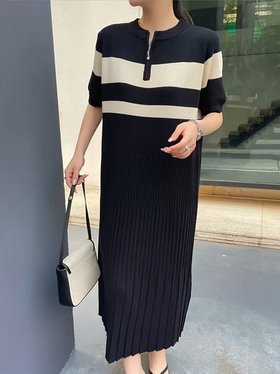 Lässiges gestreiftes Damen-Strickkleid mit Reißverschluss