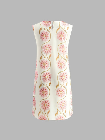 Elegantes ärmelloses Midikleid mit Blumenmuster – Stilvolles Weiß mit rosa Blumen