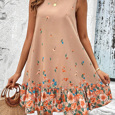 Ärmelloses Kleid mit rundem Ausschnitt und Blumenmuster