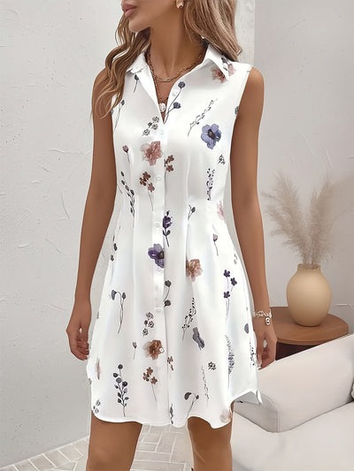 Sommerliches geblümtes Midikleid mit Kragen und Knöpfen