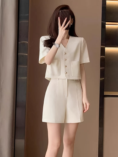 Summer New Women's Set - Für zierliche Frauen | Bluse mit frechem Ausschnitt und Knöpfen