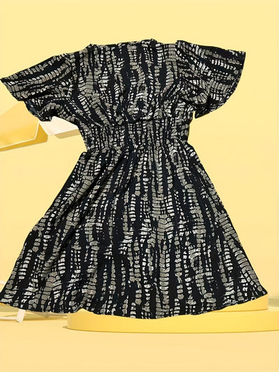 Elegantes Damen-Midikleid mit Streifen und V-Ausschnitt