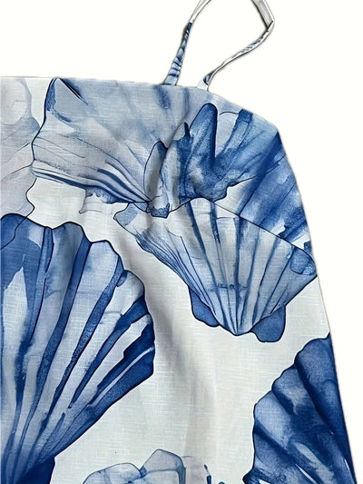 Modisches blau-weißes Muschel-Minikleid mit Trägern