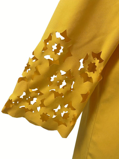 Gelbes Damenkleid – Schlichtes, Luftiges Sommerkleid mit Ajourmuster im A-Linien-Schnitt