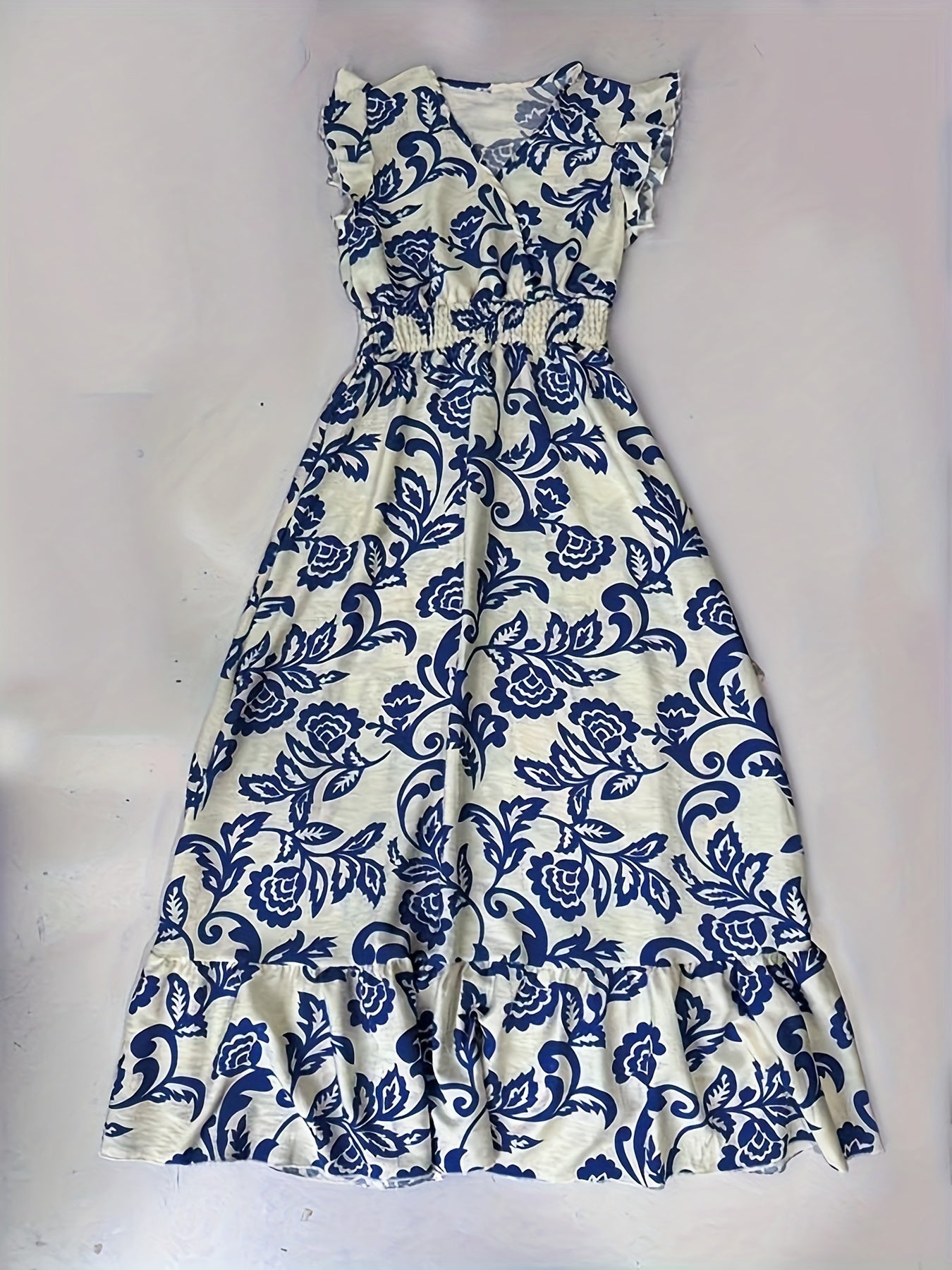 Elegantes Damen Maxi-Kleid mit tiefem Ausschnitt und Volantärmeln