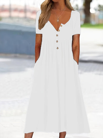 Damen Plus Size Grünes Midi-Kleid mit Taschen