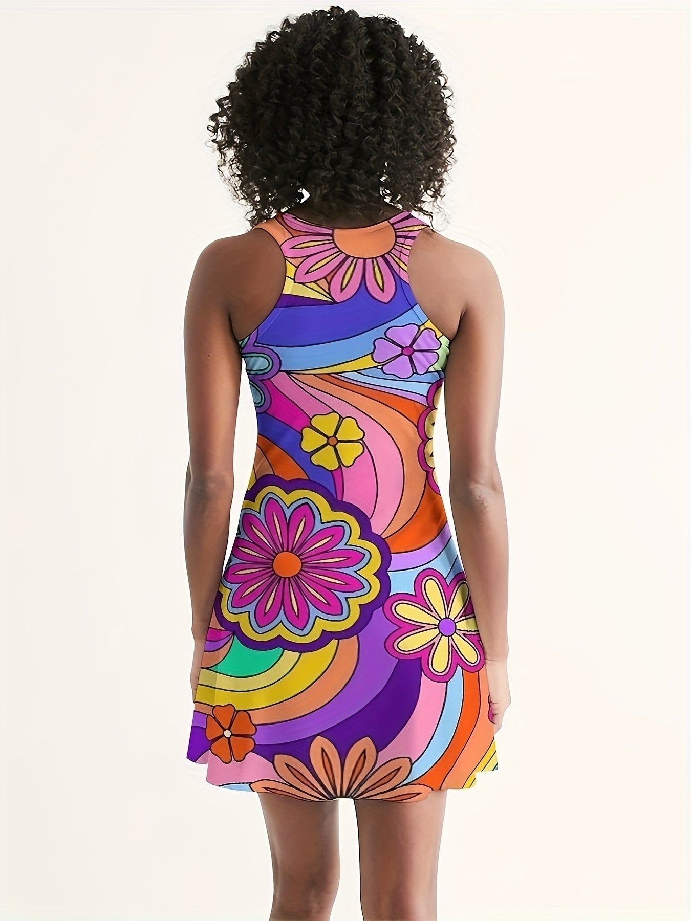 Elegantes Damenkleid ohne Ärmel mit kräftigem Blumenmuster