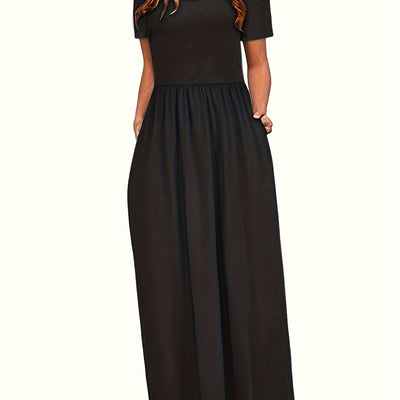 Stylisches Sommer Maxikleid mit offenen Schultern - ärmellos, Rundhalsausschnitt