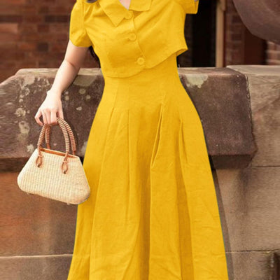 Elegantes Damen-Set: Jacke mit Kragen + plissiertes Sommerkleid