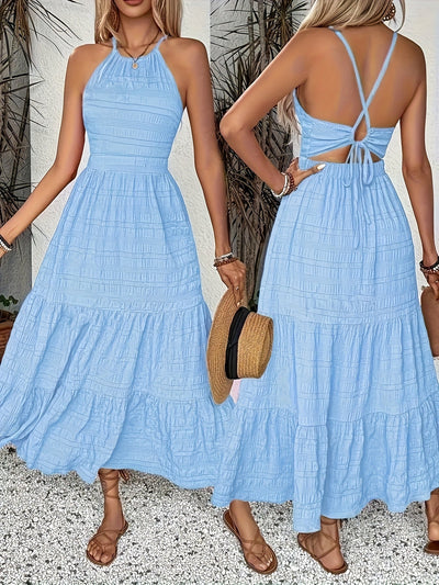 Damen Urlaubskleid, leicht, Maxi A-Line für den Strand, blau