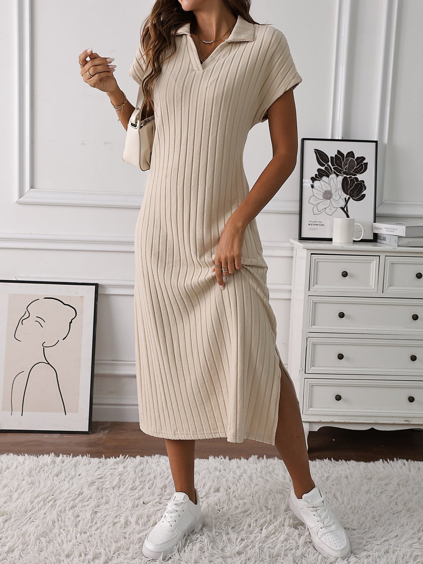 Damen Midikleid mit V-Ausschnitt Elegant und Bequem