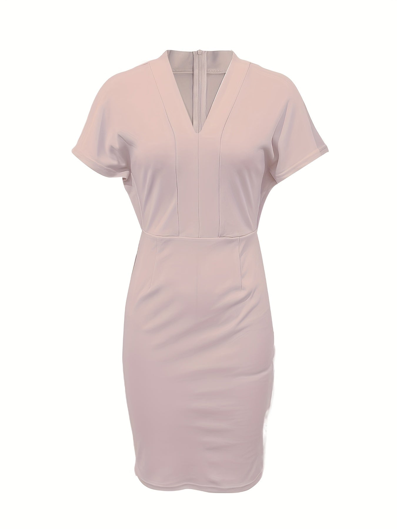 Elegantes rosa tailliertes Kleid mit V-Ausschnitt für den Sommer und das Büro