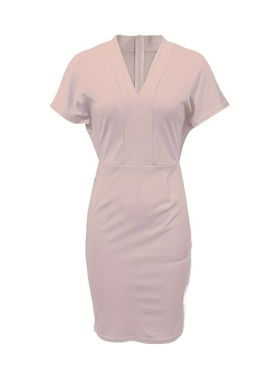 Elegantes rosa tailliertes Kleid mit V-Ausschnitt für den Sommer und das Büro