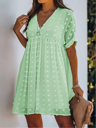 Damen-Sommerkleid aus weißem Erbsentüll mit leichtem V-Ausschnitt