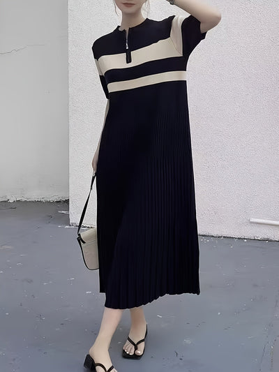 Lässiges gestreiftes Damen-Strickkleid mit Reißverschluss