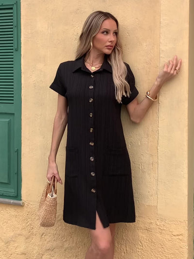 Kleid Tunika mit Kragen und Taschen, aus Polyester Leichte Damenbekleidung