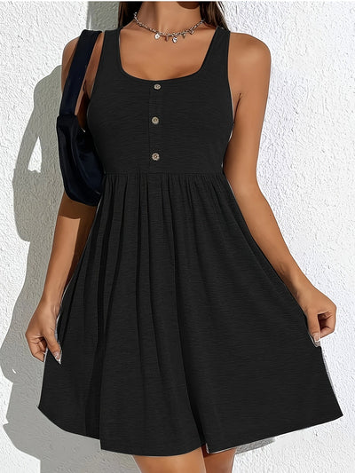 Ärmelloses Sommerkleid mit V-Ausschnitt und Knöpfen