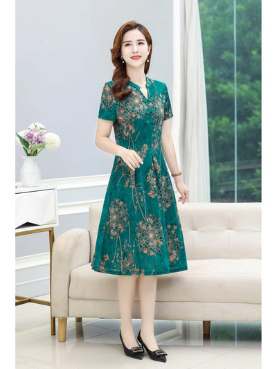 Floral gemustertes Kleid mit frechem Ausschnitt - kurze Ärmel - für Damen