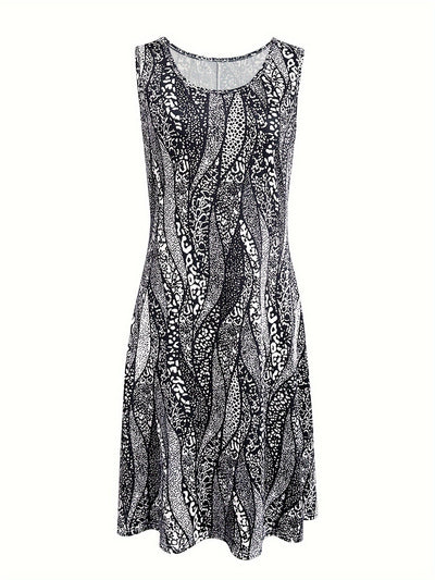 Ärmelloses Sommer-Blätterkleid Luftiges Polyester