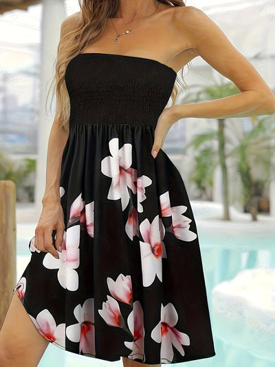 Trägerloses und ärmelloses elegantes Tuba-Kleid mit Blumenmuster