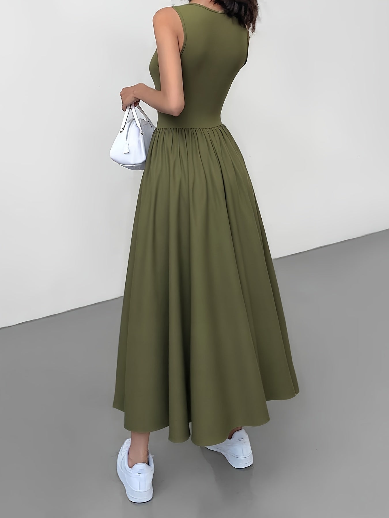 Ärmelloses Patchwork Midikleid im A-Stil